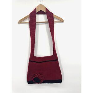 Handmade Womens Burgundy Crochet Knit Crossbody Hobo Bag 3D Rose Coquette Boho